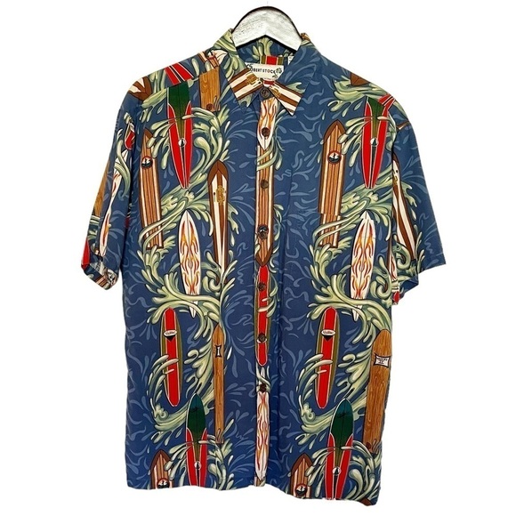 Vintage Robert Stock Hawaiian surfboard button down collared shirt island aloha - Picture 8 of 8